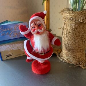 VINTAGE, flocked SANTA CLAUS decoration , 60’s or 70’s RED felt with WHITE trim